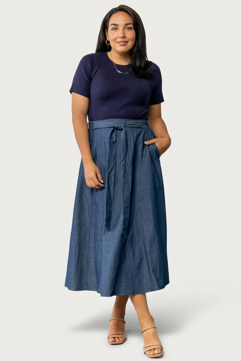 Olina Midi Dress | Chambray + Navy