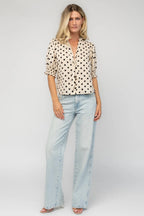 Eliza Tie Top | Natural + Black Dot