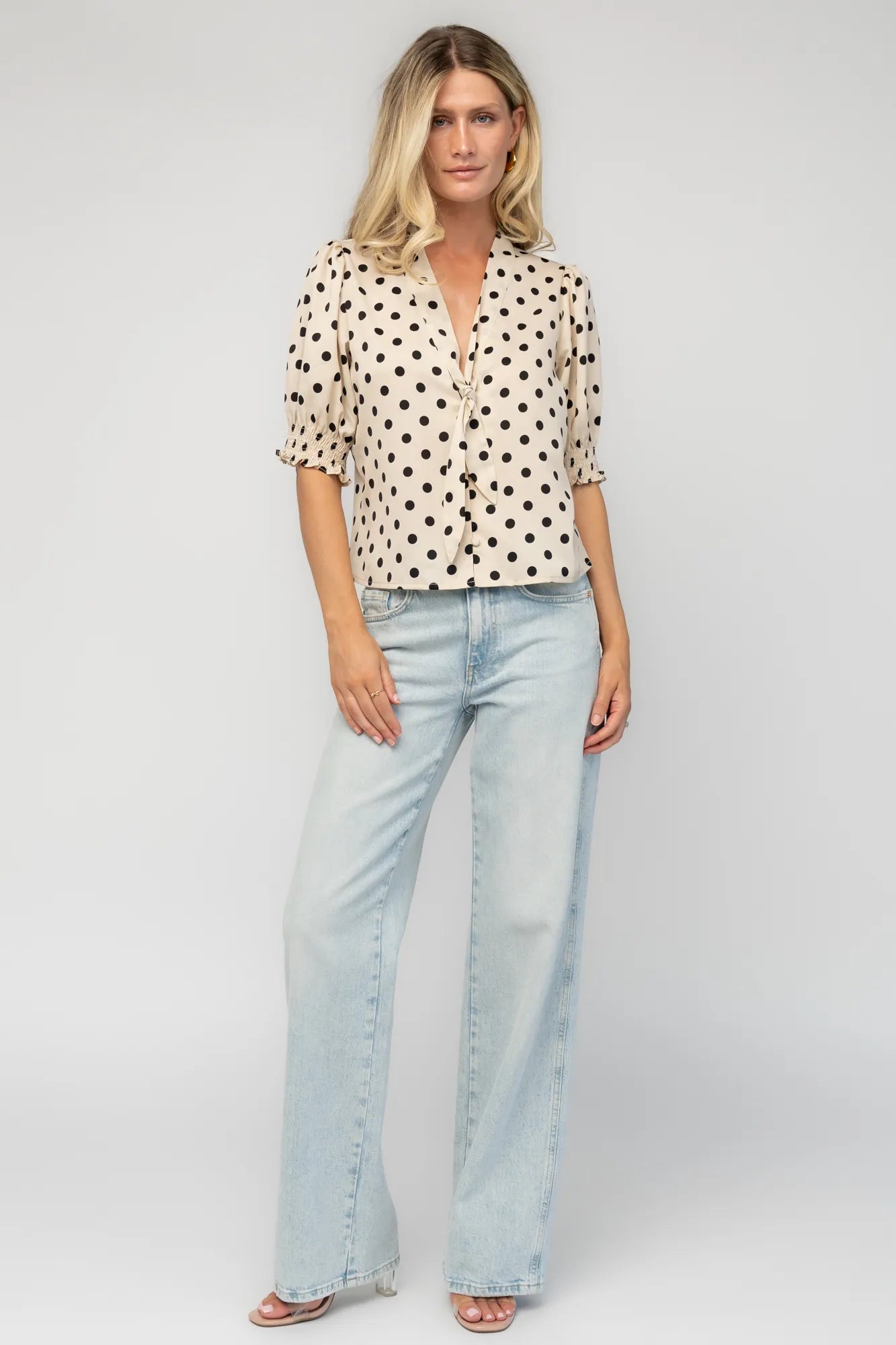 Eliza Tie Top | Natural + Black Dot