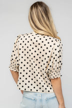 Eliza Tie Top | Natural + Black Dot