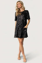 Asta Sequin Shift Dress | Black