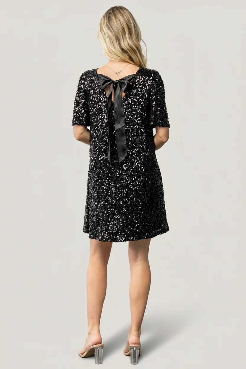 Asta Sequin Shift Dress | Black