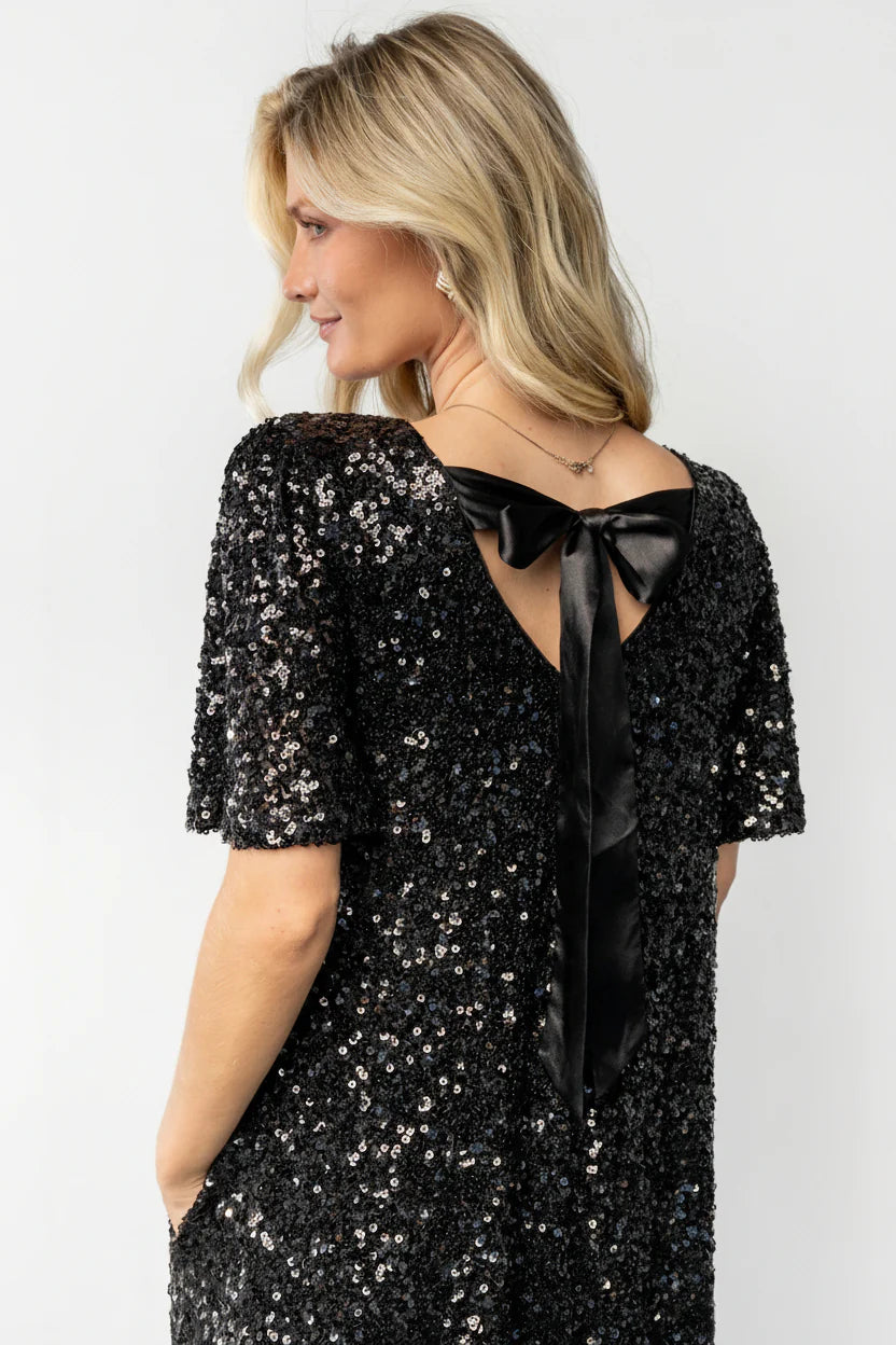 Asta Sequin Shift Dress | Black