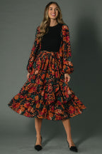 Sylvie Tiered Midi Dress | Black Multi