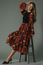 Sylvie Tiered Midi Dress | Black Multi