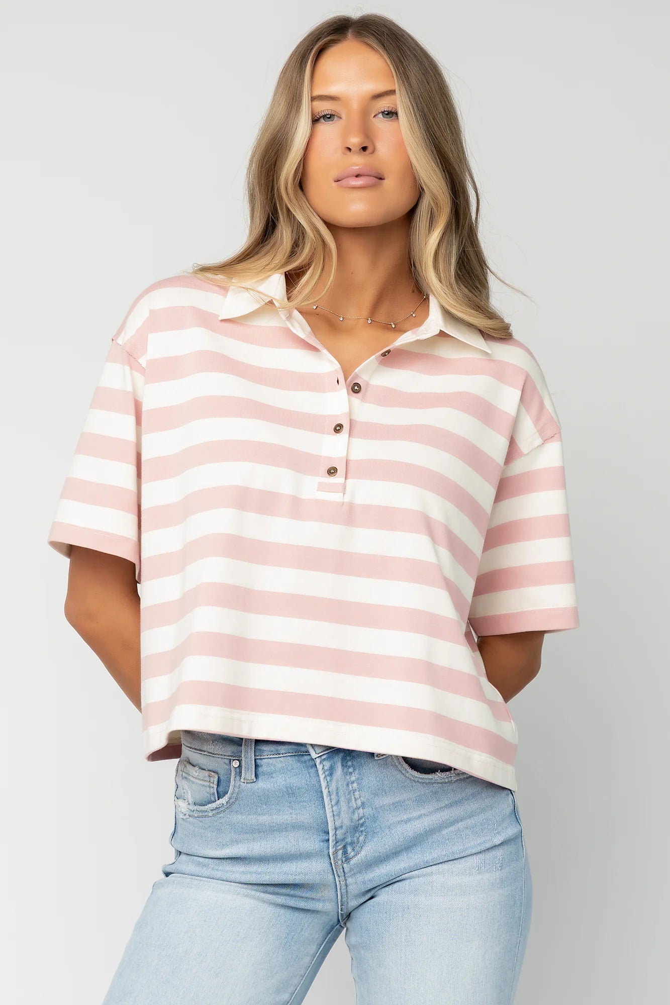 Ruby Striped Top | Pink + White
