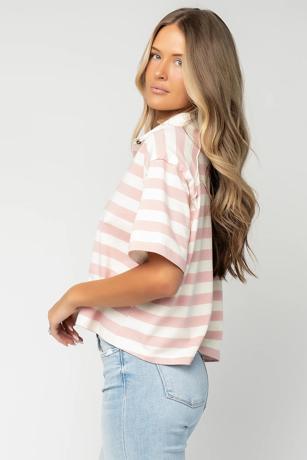 Ruby Striped Top | Pink + White