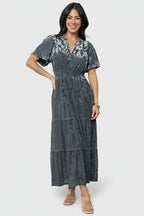 Bronwyn Velvet Dress | Dusty Blue