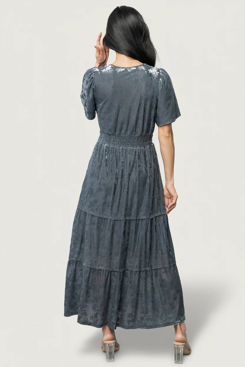 Bronwyn Velvet Dress | Dusty Blue