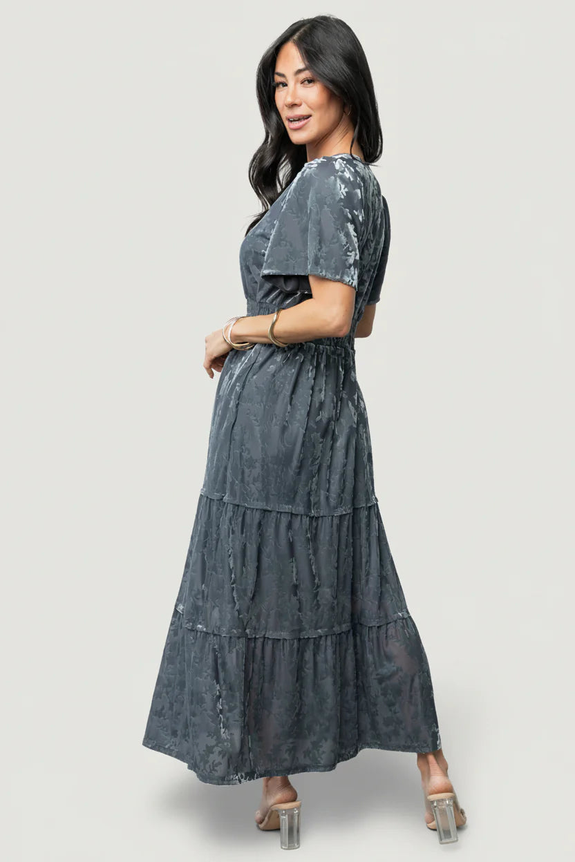 Bronwyn Velvet Dress | Dusty Blue