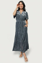 Bronwyn Velvet Dress | Dusty Blue