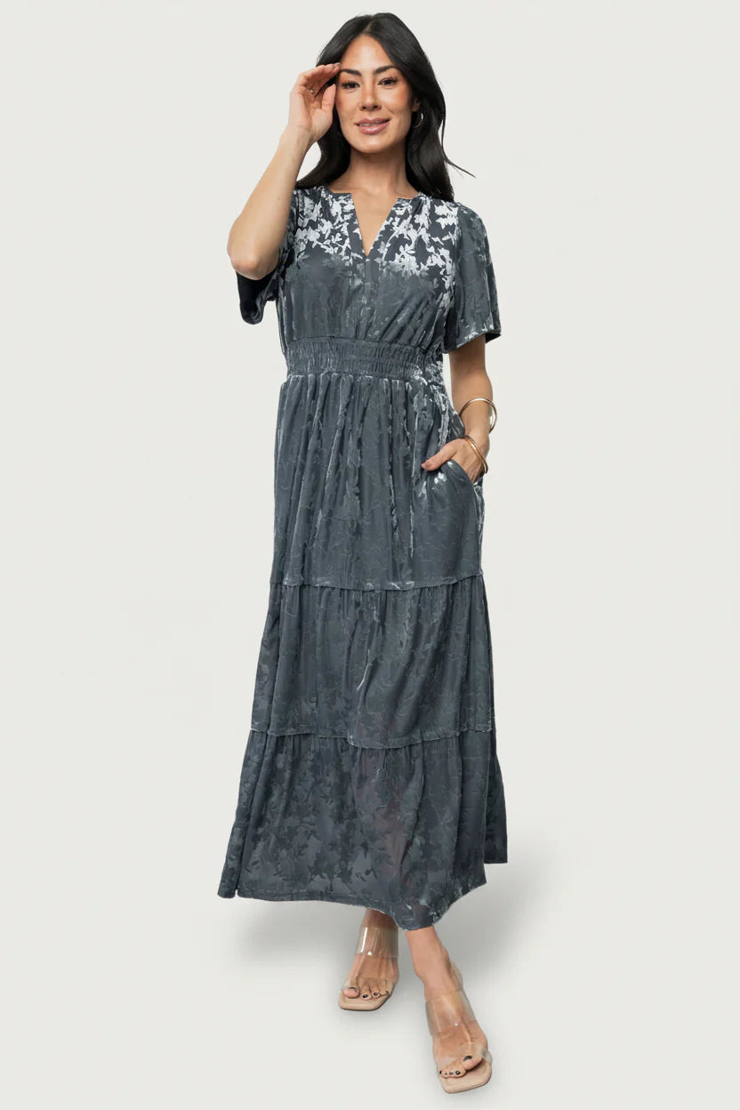Bronwyn Velvet Dress | Dusty Blue