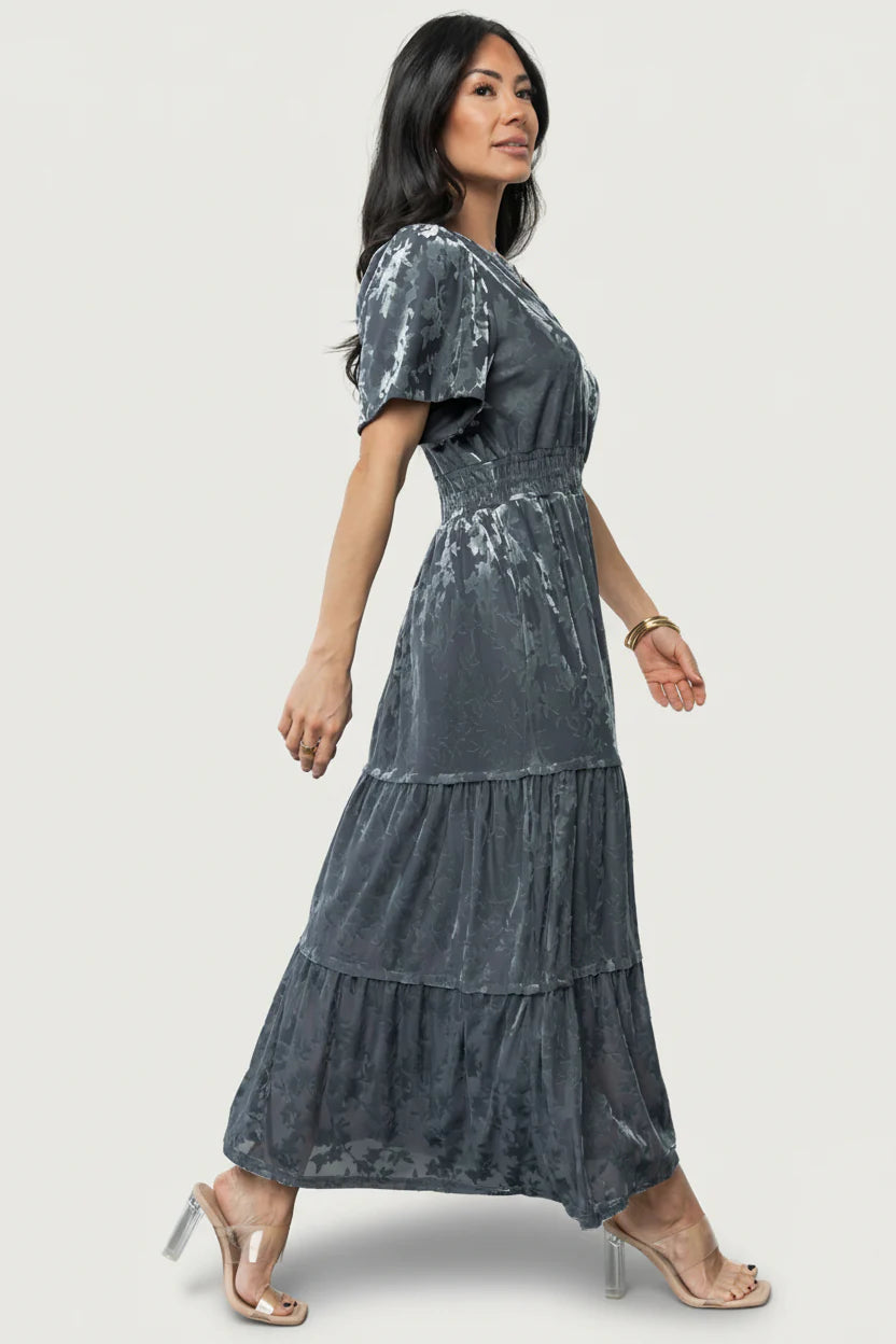 Bronwyn Velvet Dress | Dusty Blue