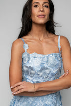 Soleil Floral Applique Midi Dress | Light Blue