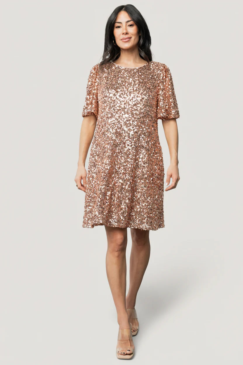 Asta Sequin Shift Dress | Rose Gold