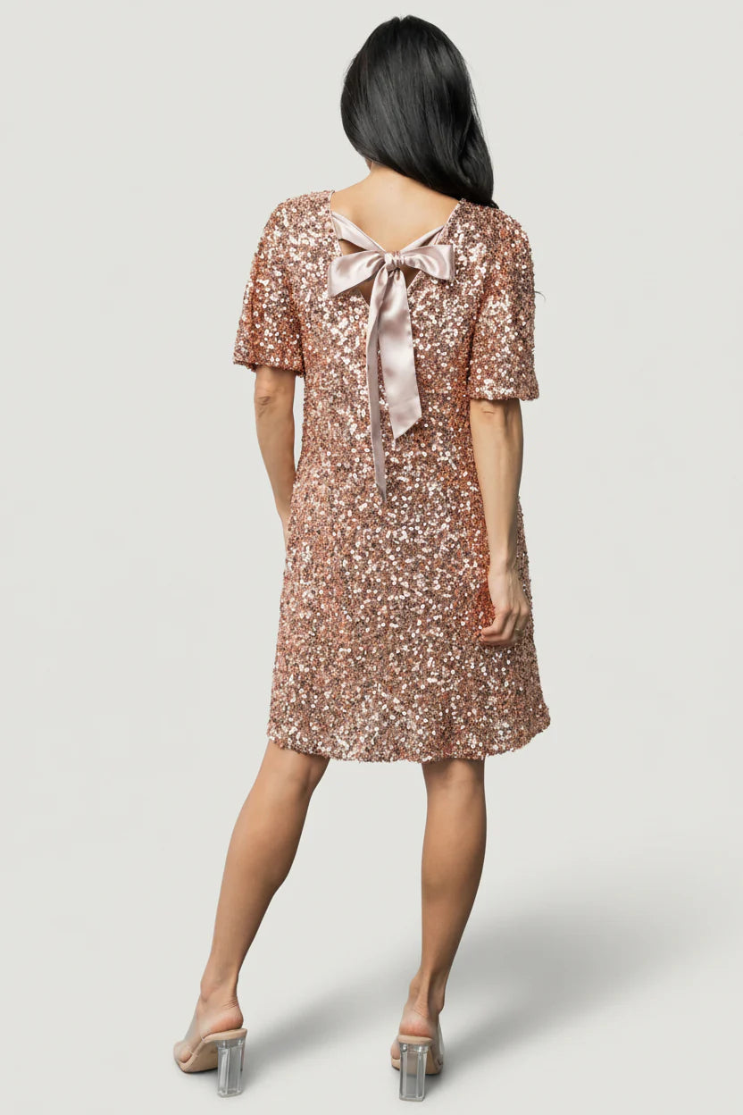 Asta Sequin Shift Dress | Rose Gold