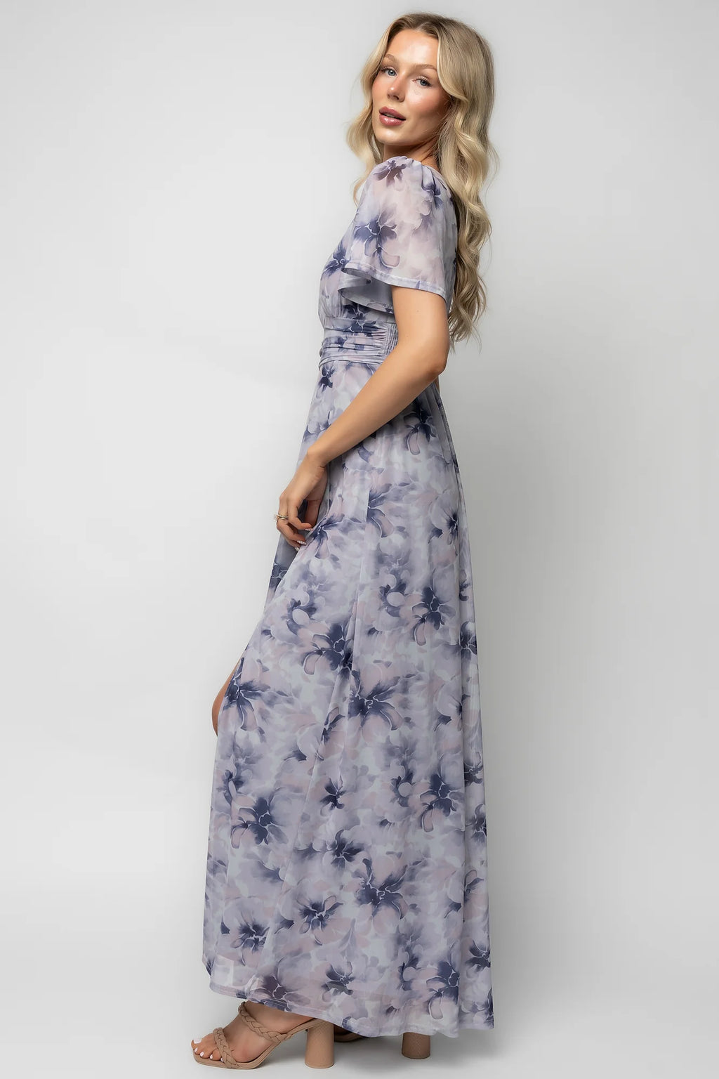 Arianne Mesh Maxi Dress | Dusty Lavender Print