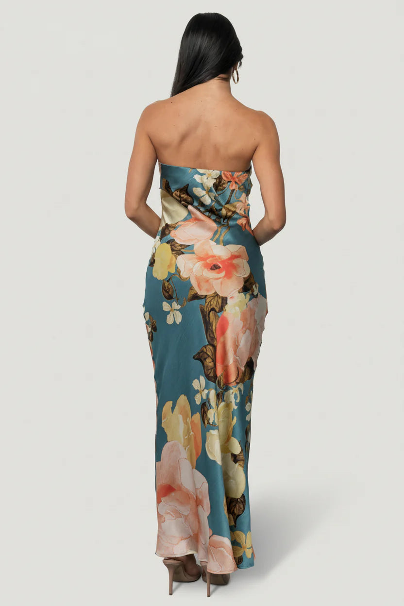 Hermosa Strapless Maxi Dress | Teal Multi Floral
