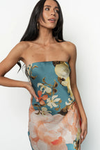 Hermosa Strapless Maxi Dress | Teal Multi Floral