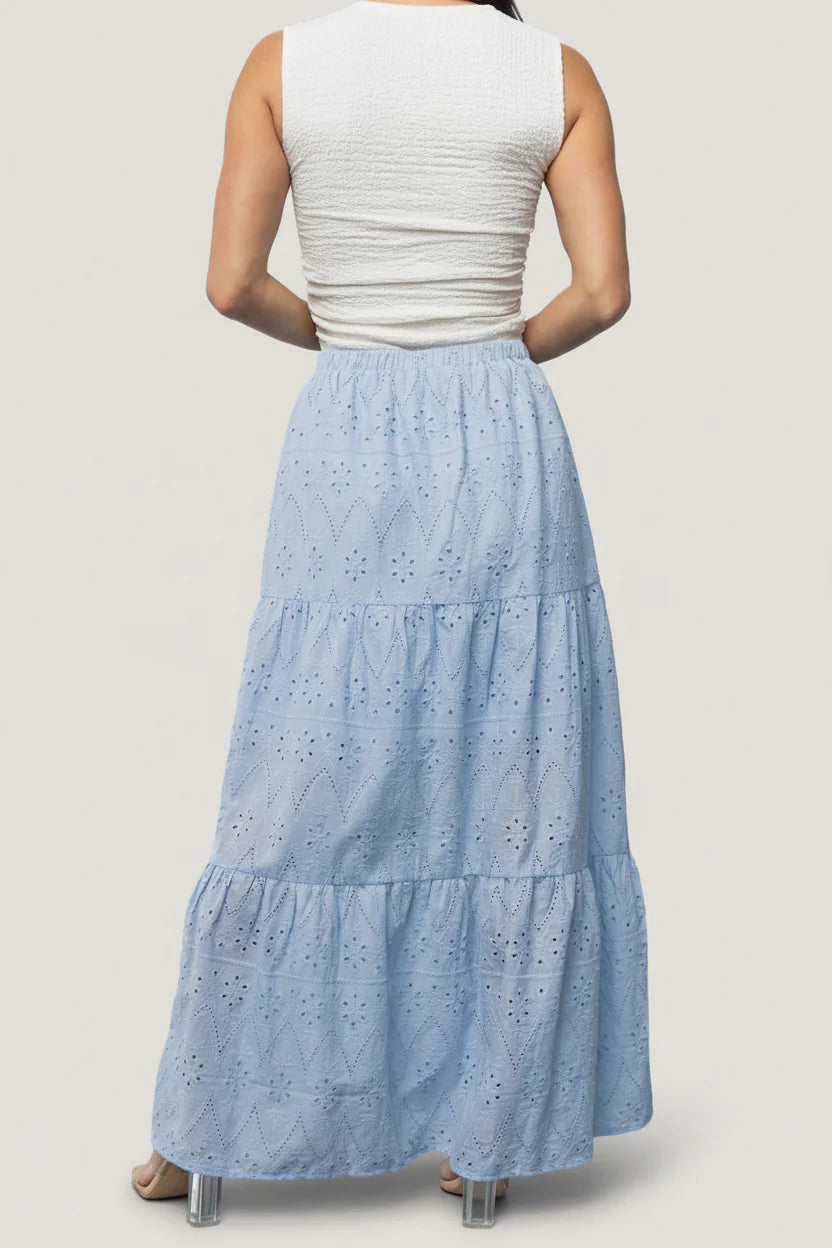 Juana Eyelet Maxi Skirt | Light Blue