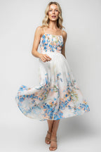 Marceline Midi Dress | White + Blue Floral