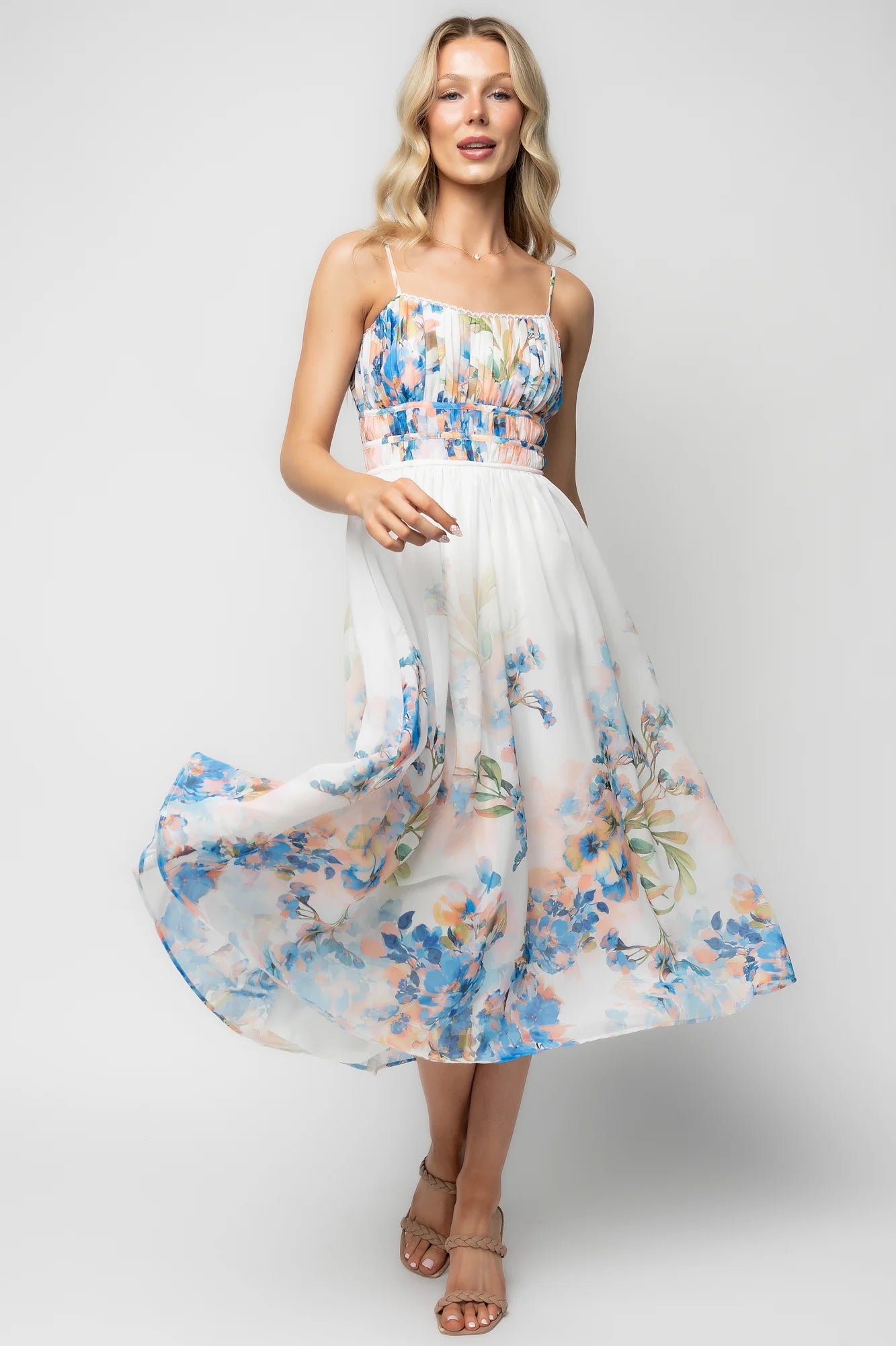 Marceline Midi Dress | White + Blue Floral
