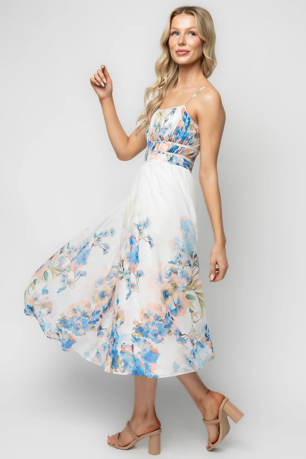 Marceline Midi Dress | White + Blue Floral