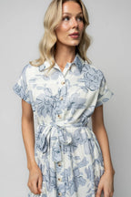Claire Button Up Midi Dress | Ivory + Blue Floral