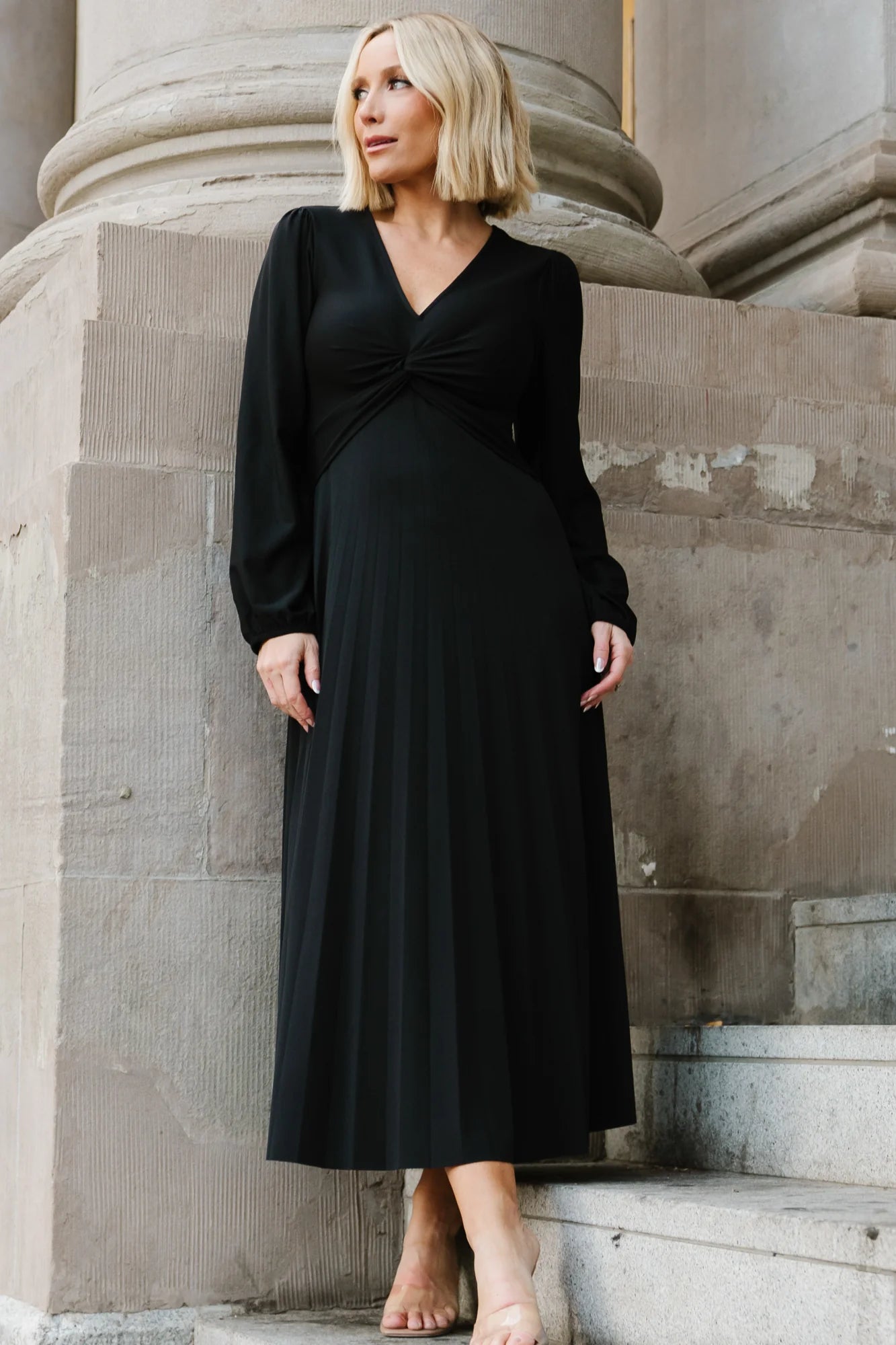 Lynda Pleated Midi Dress | Black