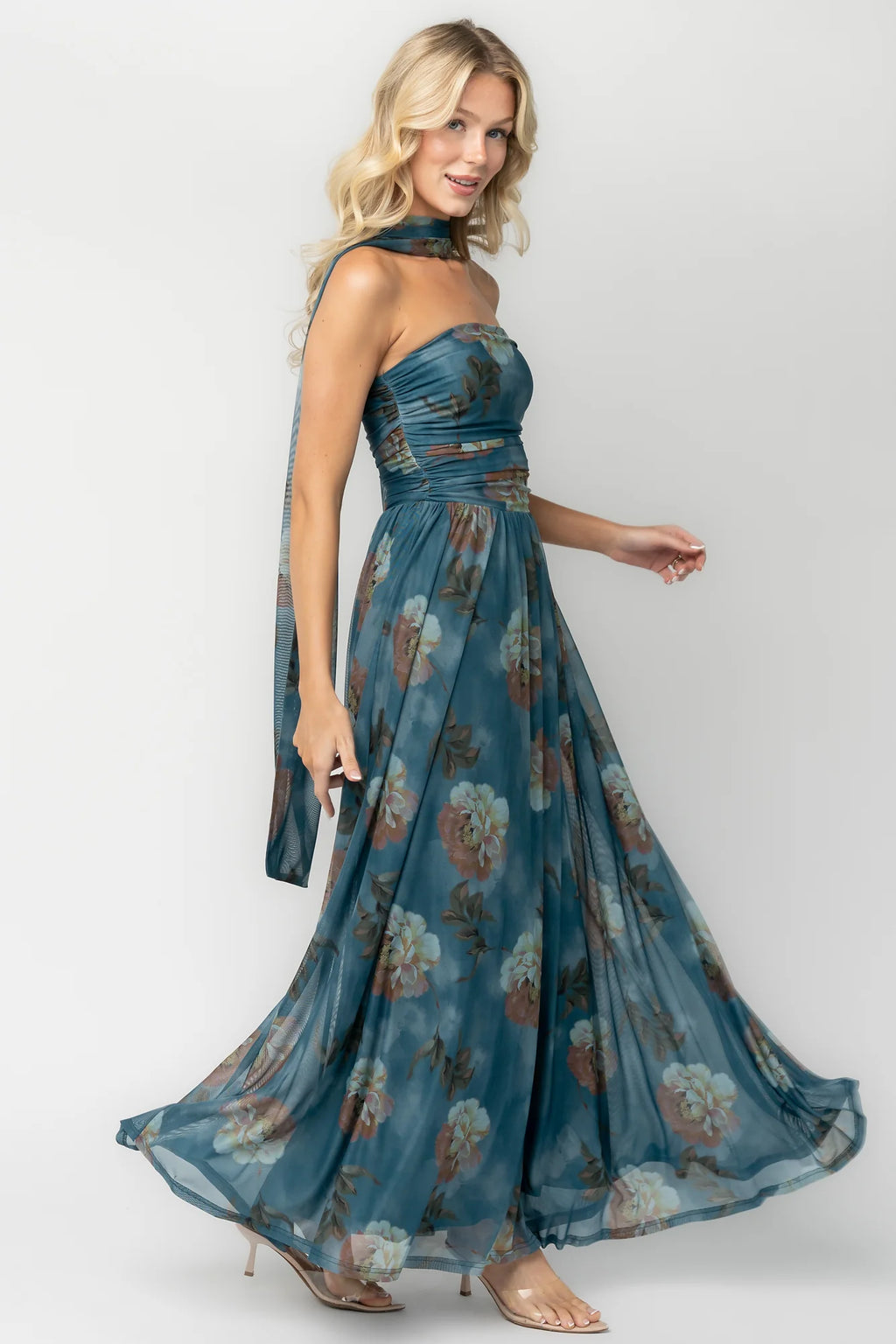Elias Strapless Maxi Dress | Deep Teal Floral