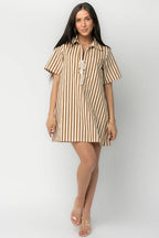 Kyler Striped Short Dress | Camel + Ivory