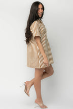 Kyler Striped Short Dress | Camel + Ivory