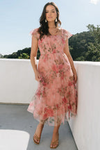Clementine Tulle Midi Dress | Pink Rose Floral