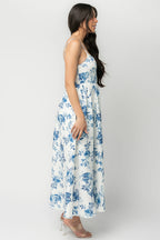 Celia Midi Dress | White + Blue Floral