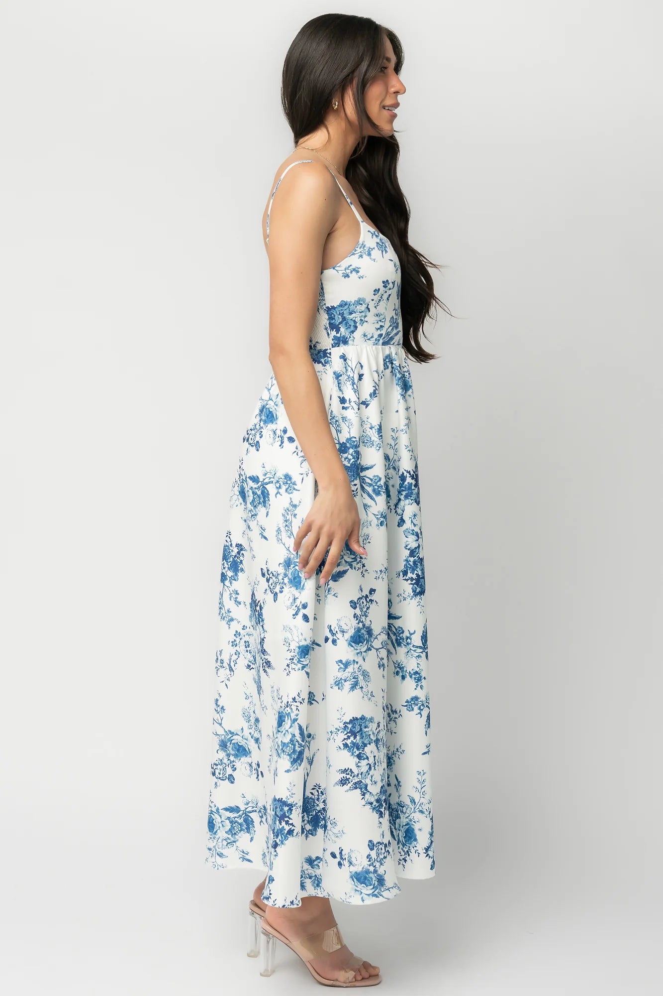 Celia Midi Dress | White + Blue Floral