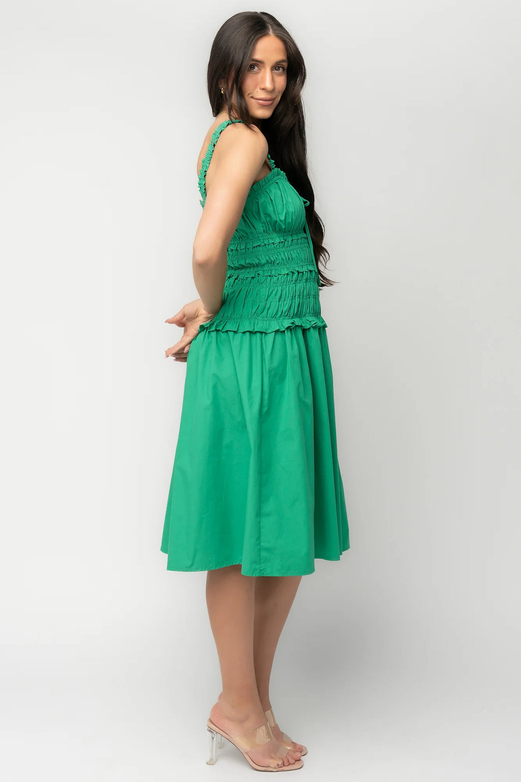 Twiggy Smocked Midi Dress | Green