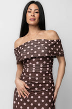 Maisie Off Shoulder Maxi Dress | Chocolate + Blush