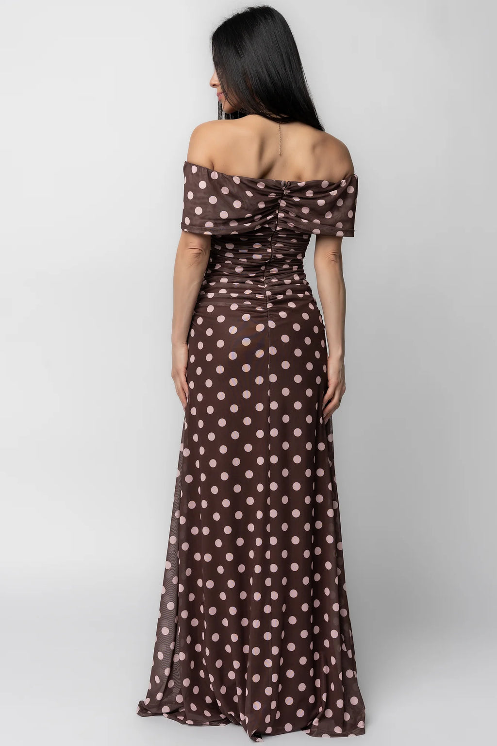 Maisie Off Shoulder Maxi Dress | Chocolate + Blush