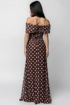 Maisie Off Shoulder Maxi Dress | Chocolate + Blush