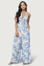 Promesa Halter Jumpsuit | Blue Floral