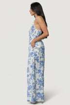 Promesa Halter Jumpsuit | Blue Floral