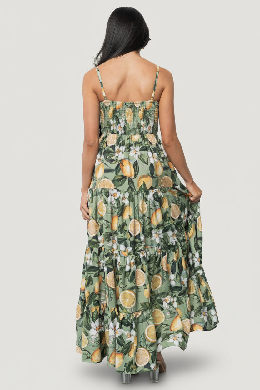 Silvia Tiered Maxi Dress | Sage Lemon Print