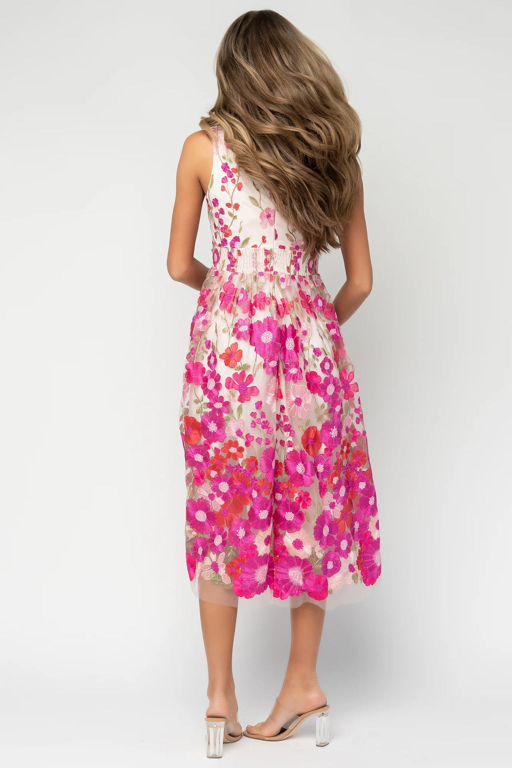 Lila Embroidered Midi Dress | Pink Floral