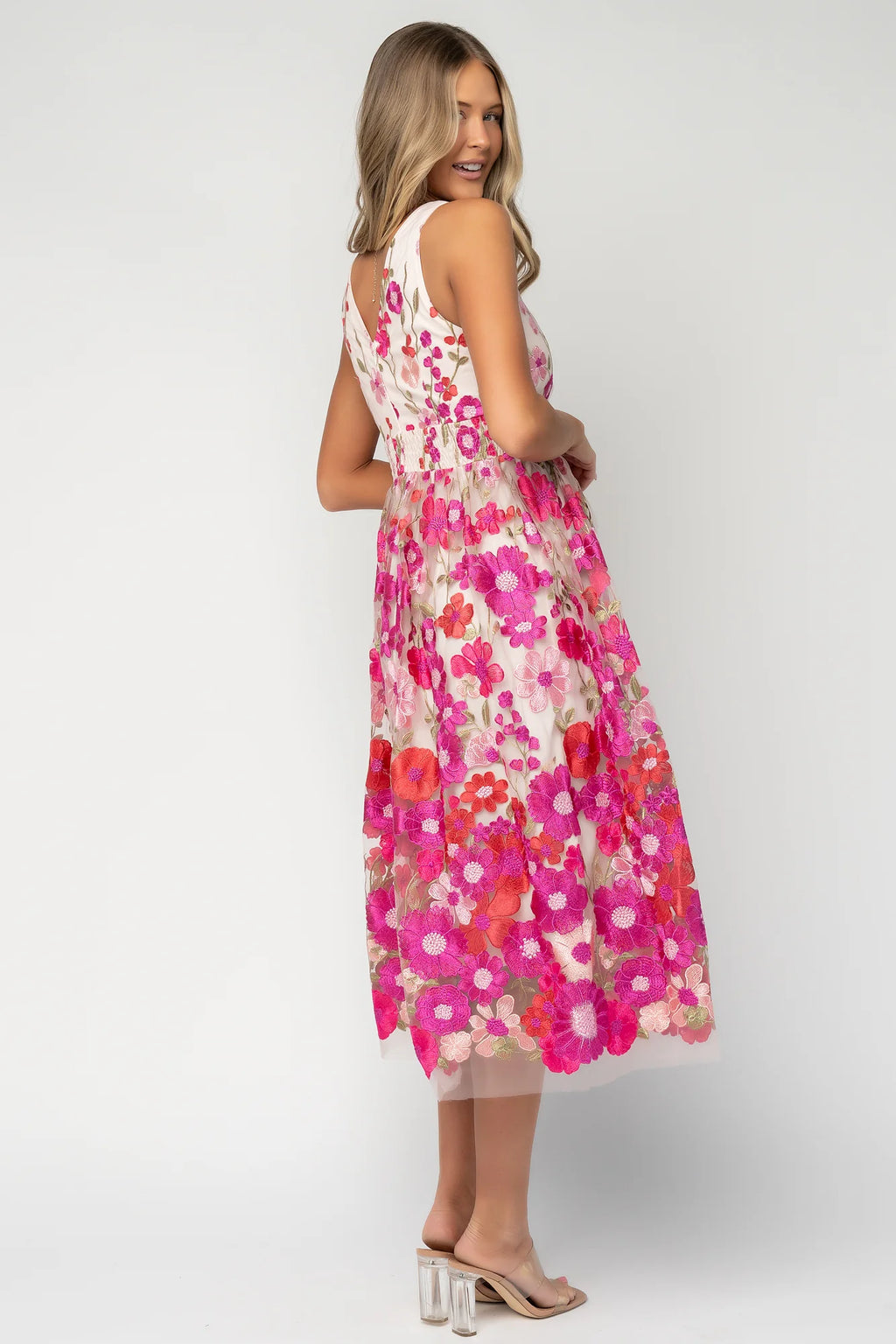 Lila Embroidered Midi Dress | Pink Floral
