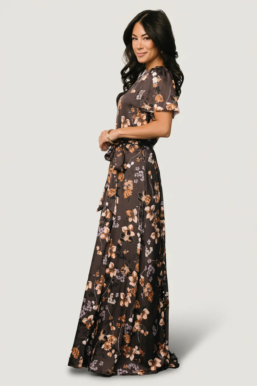 Agnes Satin Maxi Dress | Brown Floral