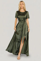 Agnes Satin Maxi Dress | Juniper Green