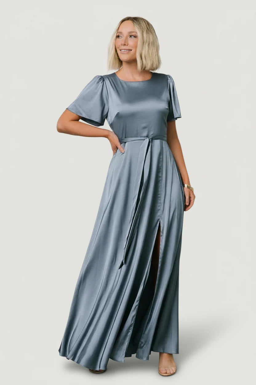 Agnes Satin Maxi Dress | Whisper Blue