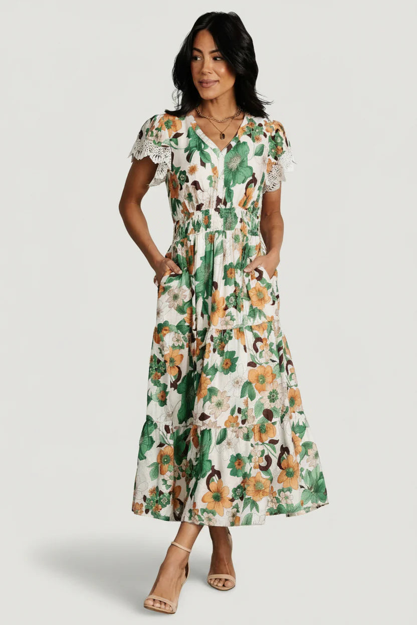 Aliyah Midi Dress | Green Floral