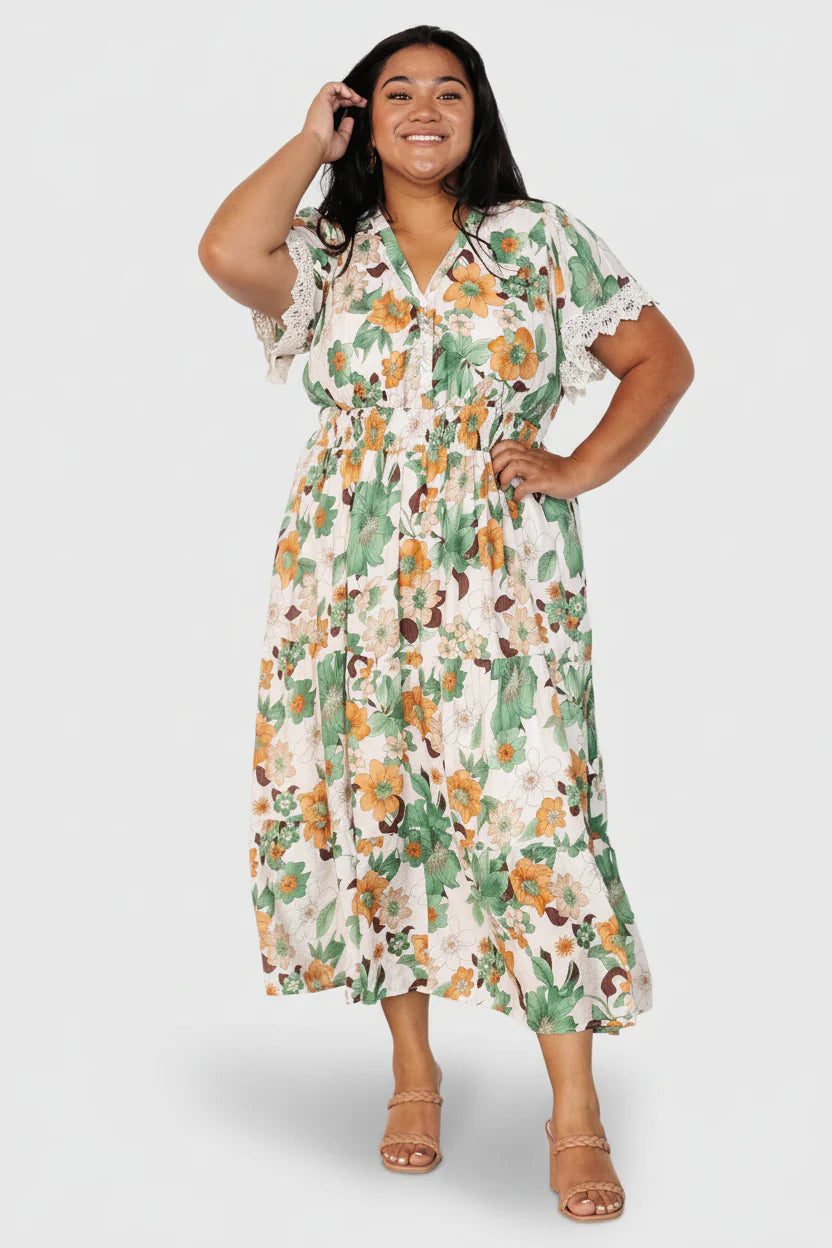 Aliyah Midi Dress | Green Floral