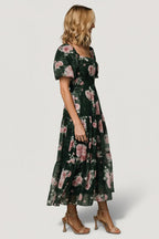 Annabeth Midi Dress | Dark Green + Pink